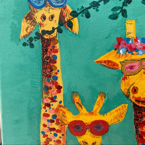 handmade Canvas Art giraffe Paint Acrylic 8”x10” - Picture 5 of 12